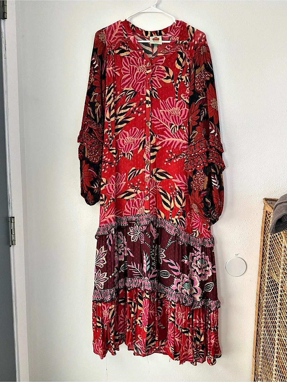 Farm Rio Floral Maxi Dress in Red & Purple Size Medium Like New